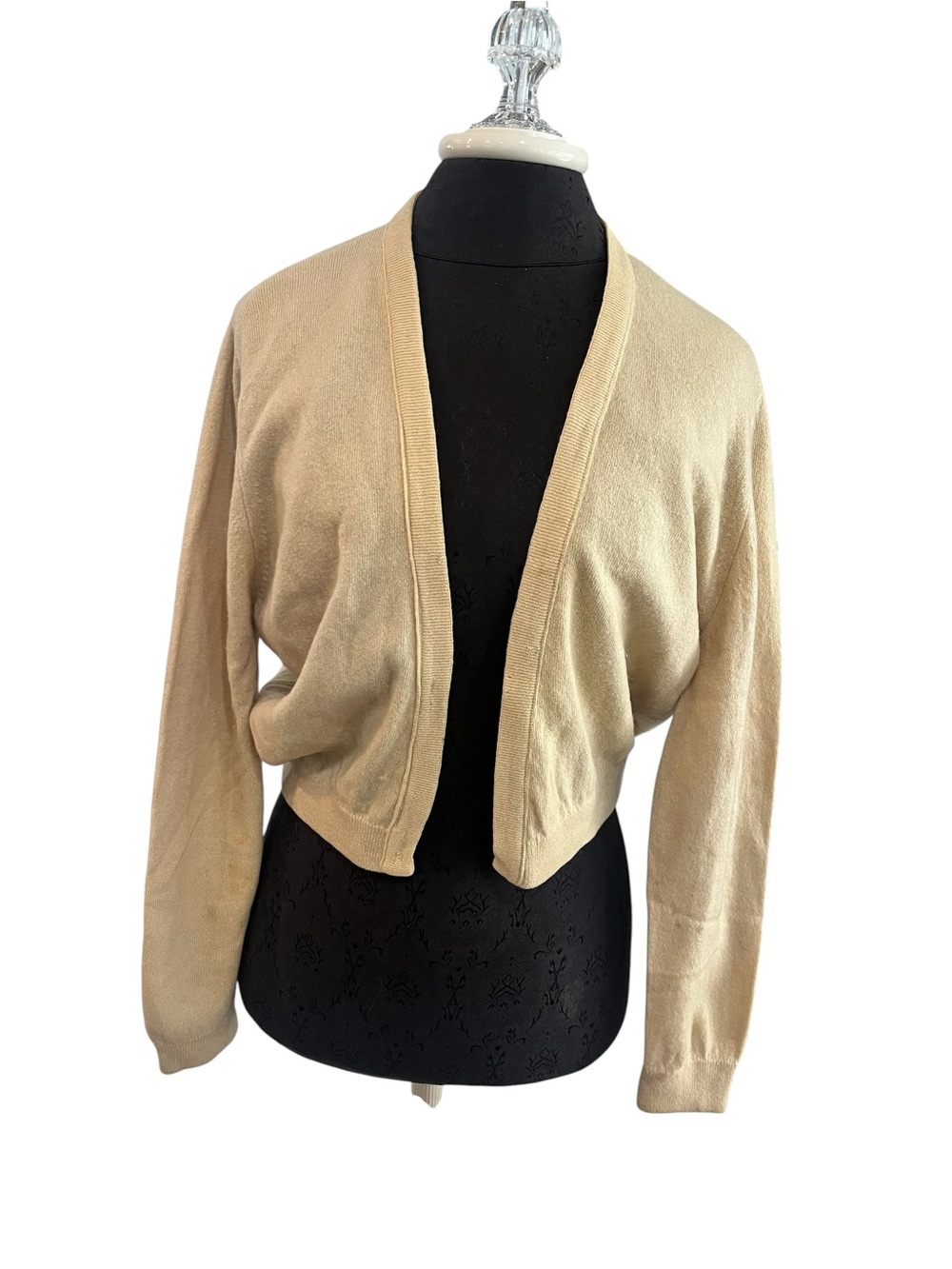 Vintage 1960s Beige Cashmere Cardigan Silk Lined Karen D Rockabilly Retro M